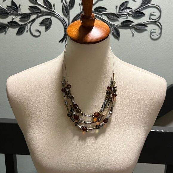 Premier Designs Brown and Silver Multi-Strand Necklace #PDNK2 - Picture 1 of 8